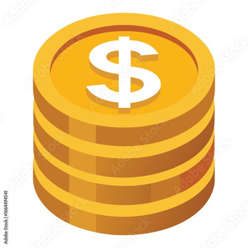 A golden coin stack with a shiny dollar symbol engraved on the top, a financial icon for prosperity and success.