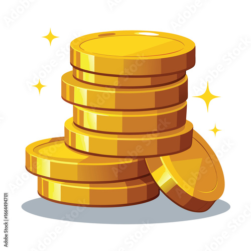 A golden coin stack with shiny reflections, a detailed and realistic icon for wealth, savings, and financial success.