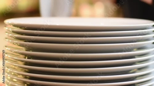 Stacked white plates