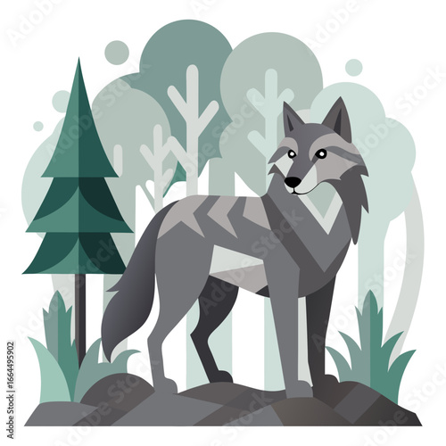 vector illustration of wolf, stalking, abstract