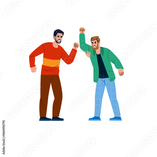 Two angry men arguing and fighting raising fists