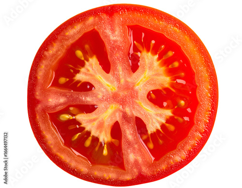 Wallpaper Mural Red tomato slice cross section with juicy flesh and seeds, fresh ripe vegetable fruit on isolated background Torontodigital.ca