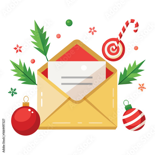 A letter to Santa envelope with festive stamps, a magical and sweet icon for christmas, wishes, and holiday dreams.