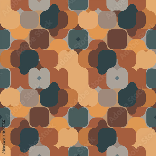 Seamless Pattern, Retro geometric pattern with rounded shapes in earth tone colors seamless design Stock royalty free image.