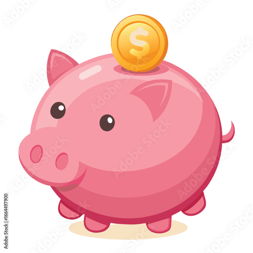 A modern piggy bank icon in glossy pink ceramic, a stylish and fun symbol for saving money and managing personal finance.