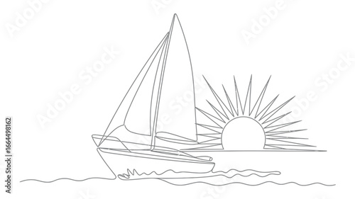 Sailboat silhouetted against a rising sun on the water
