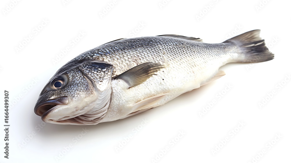 Fototapeta premium Fresh fish laid on a clean white surface for preparation.
