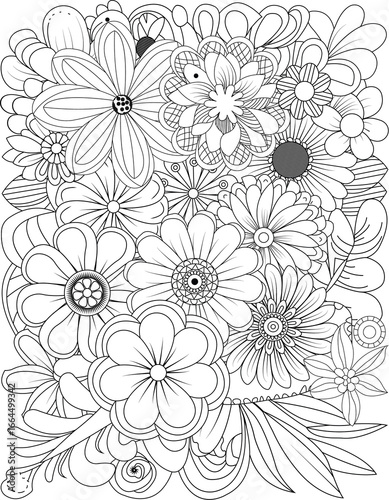 Wallpaper Mural Detailed outline of a vibrant bouquet of various flowers for coloring pages and creative projects transparent background Torontodigital.ca
