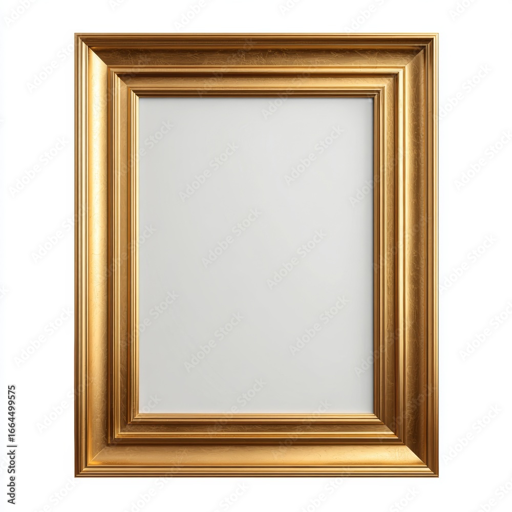 Fototapeta premium Classic gold empty picture frame with clean design, isolated on a white background, suitable for mockups and presentations