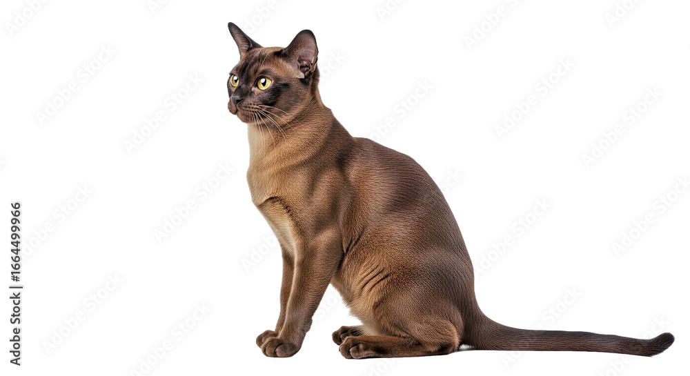 Obraz premium Burmese cat full body side view on white: sleek feline breed.