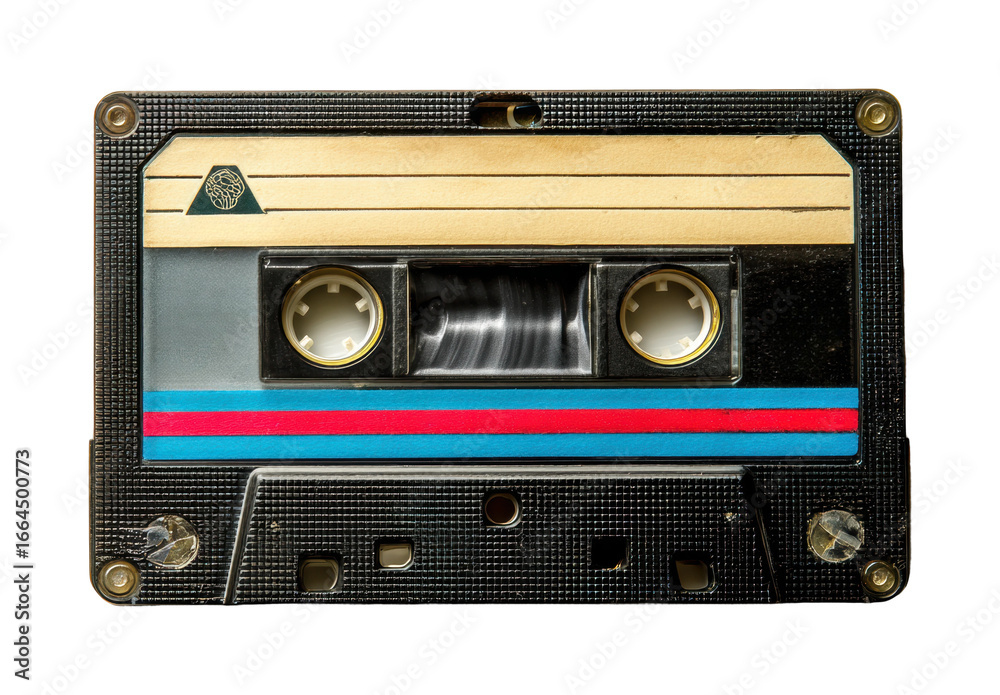 Fototapeta premium Retro music cassette tapes vintage audio gear home, isolated on transparent background, png