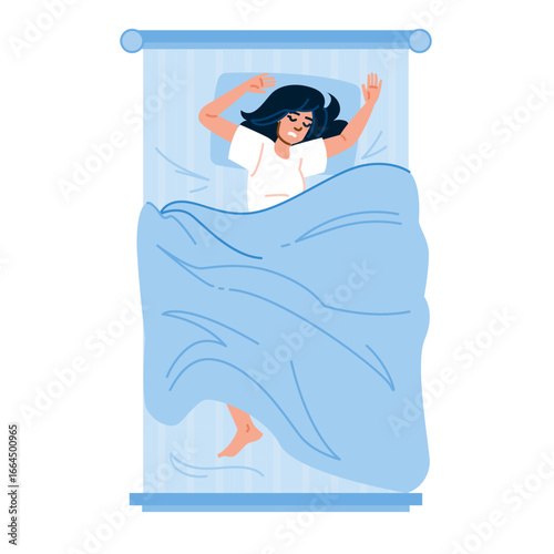 Woman sleeping comfortably in bed with blue blanket