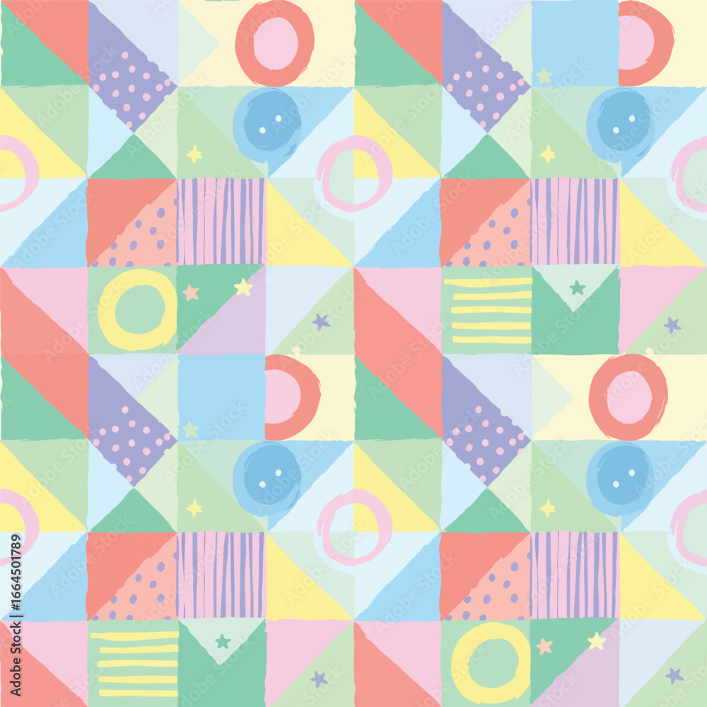 Fototapeta premium Seamless Pattern, Abstract geometric pattern with pastel colors and hand drawn shapes design Stock royalty free