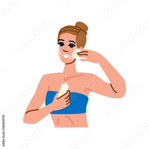 Smiling woman applying cream on face for skincare routine