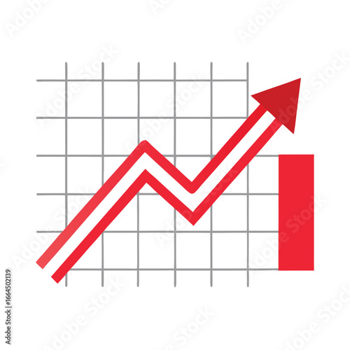 A red upward trending line graph on a grid, a clear and modern icon for financial growth, market success, and business.
