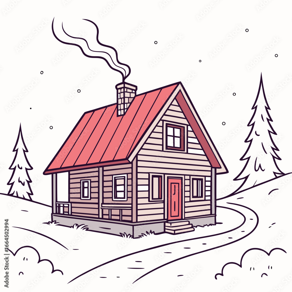 Fototapeta premium Cabin Vector | Generative AI Linocut Silhouette Design Illustration