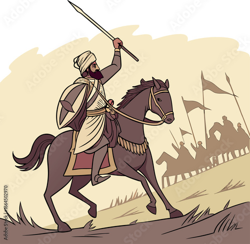  indian rajput warrior on horse with lance histor.