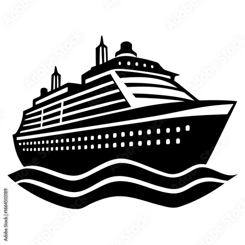 Cruise Ship Vector | Generative AI Linocut Silhouette Design for Travel and Nautical Illustrations