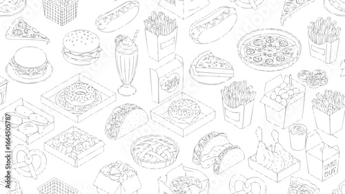 Vector pack of traditional American food in outline style, vector