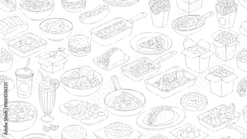 Classic American fast food outline vector collection, vector