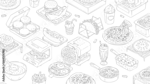 Minimal line art of American food vector in outline style, vector