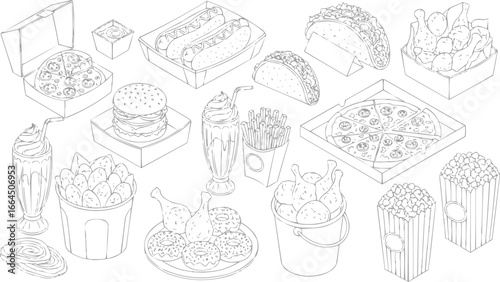 Outline American food vector illustration set for creative design, vector