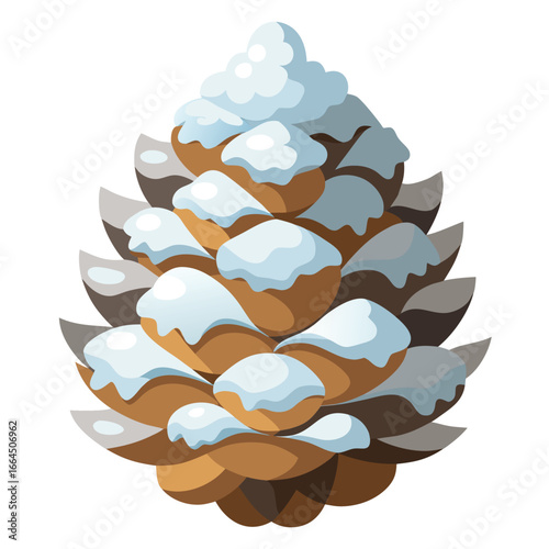 A snow-covered pine cone icon with frosty details, a rustic and natural symbol of winter and holiday decor.