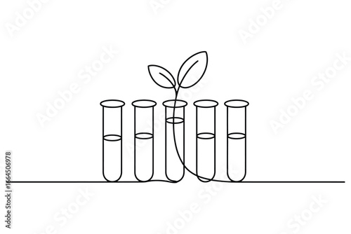 Plant growth in scientific test tubes continuous line drawing