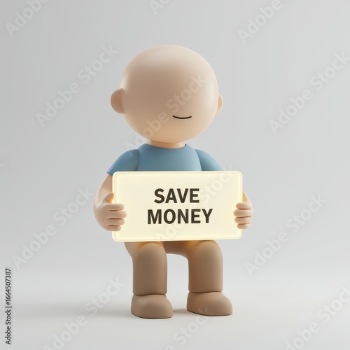 3D icon character holding save money sign for financial planning