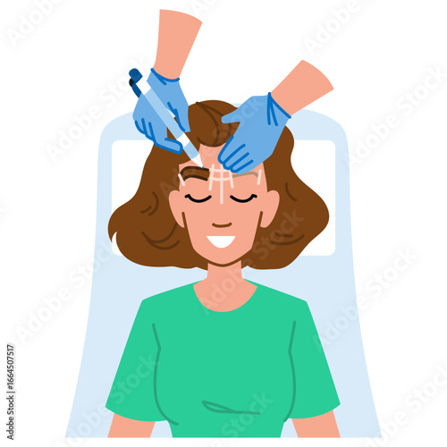 Surgeon preparing patient forehead for plastic surgery operation