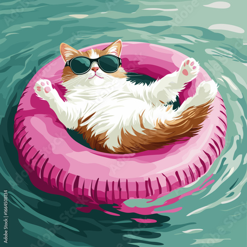 Relaxing cat in pool floatie