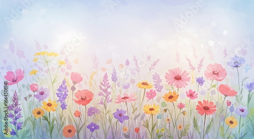 Fototapeta Naklejka Na Ścianę i Meble -  Watercolor Meadow: A Gentle Bloom