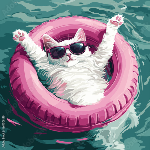 Relaxing cat in pool floatie