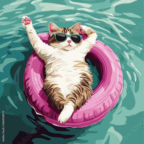 Relaxing cat in pool floatie
