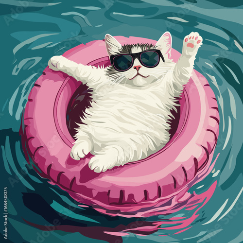 Relaxing cat in pool floatie