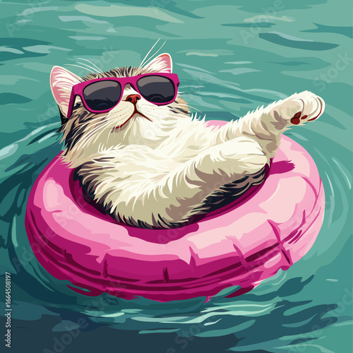 Relaxing cat in pool floatie