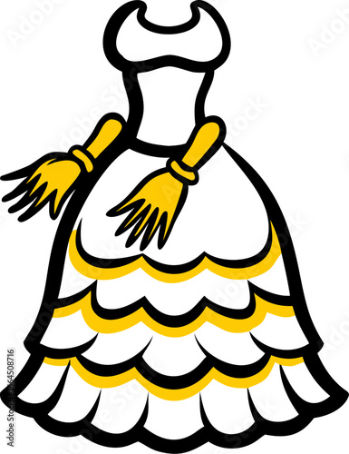 Elegant royal ballroom gown with layered ruffles and matching gloves