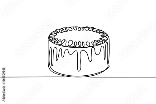 Minimalist one line drawing of a drizzled cake