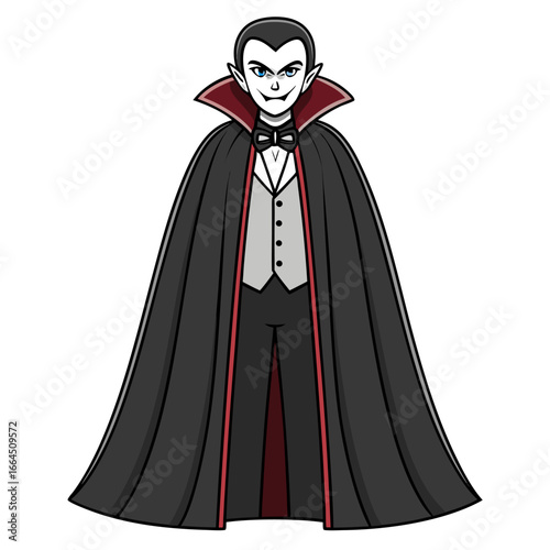 Gothic vampire gown with cape isolated on white background