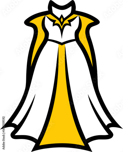 Gothic vampire gown with cape isolated on white background