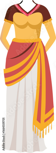 Traditional indian saree styled as fancy dress isolated on white background