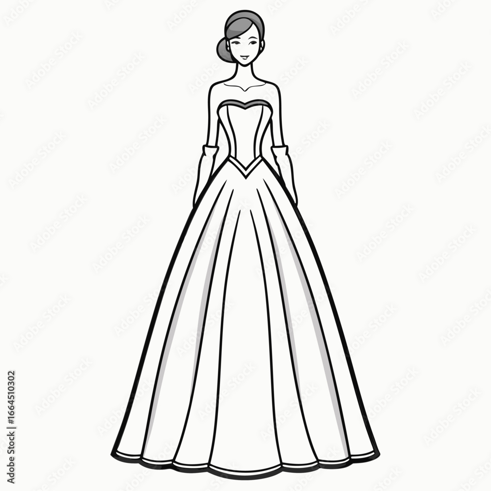 Fototapeta premium Strapless satin gown with long gloves isolated on white background