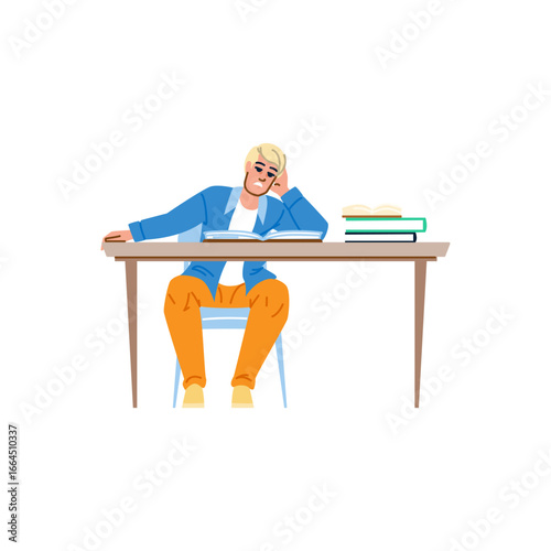 Tired student falling asleep while studying at desk