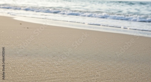 Fototapeta Naklejka Na Ścianę i Meble -  Golden Hour Shoreline: Ocean's Gentle Kiss