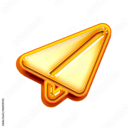 Glossy 3D gold paper plane icon, send message or travel symbol, 3D render illustration isolated on white background