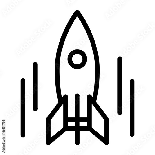 Illustration of a rocket ship launching upwards with motion lines, representing progress and exploration