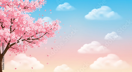 Pink Blossom Tree, Pastel Sky, Spring Background