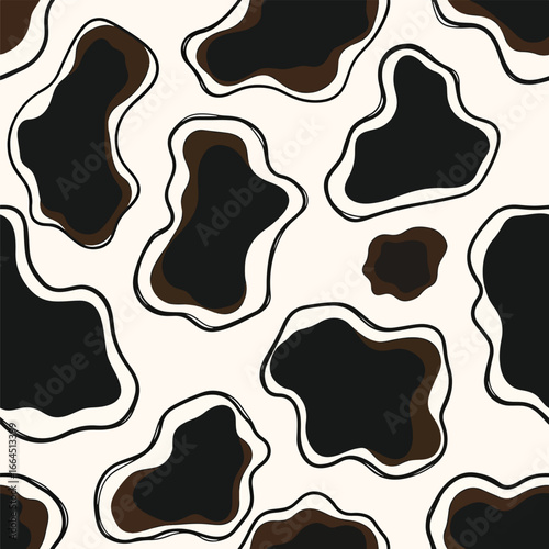 Seamless Pattern, Seamless pattern of abstract cow spots with black and brown organic shapes Stock royalty free image.