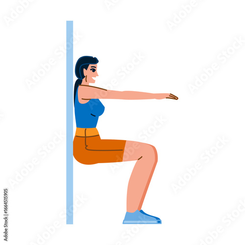 Woman doing wall sit exercise at home workout