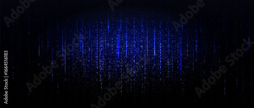 Binary Code Background Falling Digital Data Streams Blue Matrix Patter. Futuristic Technology texture BG For Cyber, Hacking, Data Science, Machine Learning, AI, Fintech Or Coding. Vector Illustration